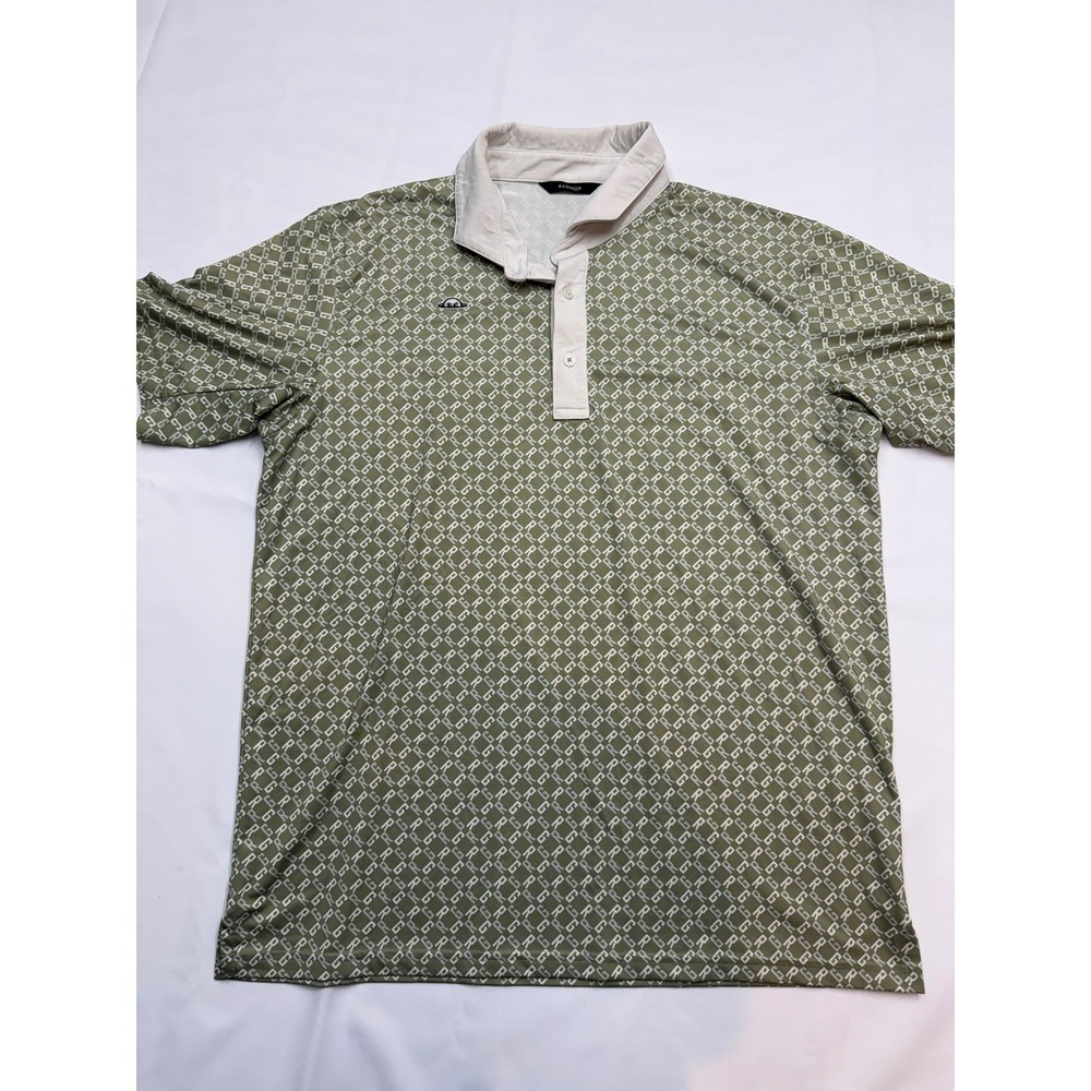 RADMOR Mens Large Green White RG Monogram Print Short Sleeve Golf Polo Shirt YY5
